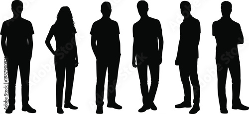 WebSix casual human silhouettes standing side by side illustration, flavector