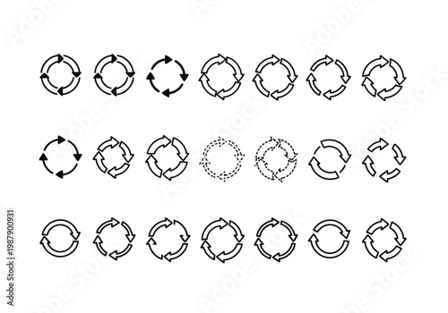 Variations of circular directional arrows with different rotational and structural designs