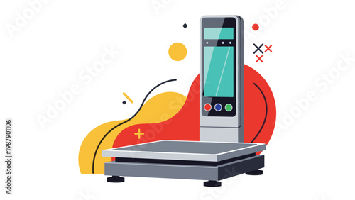 Professional industrial floor scale with a large digital display screen for weighing heavy items in a flat design style.