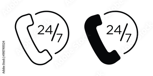 24 7 call support icon editable designs collection. black and white icons