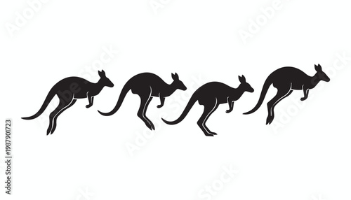 black and white silhouette set of kangaroo very high quality vector illustration.