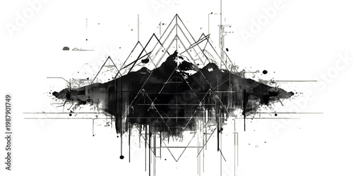 Abstract black ink splat and grunge texture vector design with paint splash stains and dirty spray drips on a white background illustration element