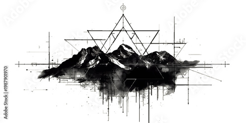 A black and white grunge background features a vector illustration of a military submarine and cargo ship silhouette traveling through industrial sea water for nautical transportation