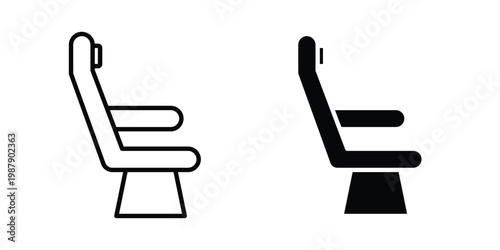 Airplane seat icon editable designs collection. black and white icons