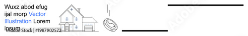 Real estate, savings, investment planning, home ownership, financial growth, economic stability. A detailed ion of a house with a falling coin. Real estate and savings highlighted