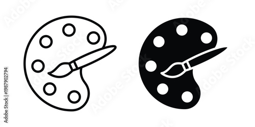 Artist color palette icon editable designs collection. black and white icons