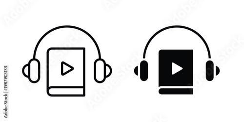 Audiobook icon editable designs collection. black and white icons