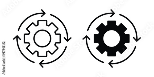 Automatic process icon editable designs collection. black and white icons