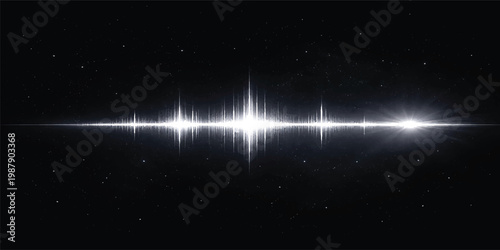 Abstract Digital Sound Wave Background with Grid, Audio Frequency Spectrum Signal, Futuristic Data Visualization, AI Technology Analytics, Blue Neon Tech Banner with Copy Space