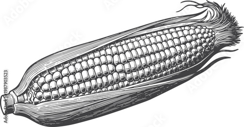 Black and white engraved corn cob