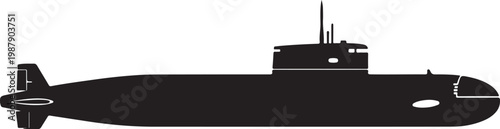 Black submarine silhouette, vector submarine icon, naval vessel, military boat