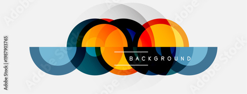 Abstract colorful overlapping circles create modern graphic design. Simple shapes form dynamic composition, suitable background element.