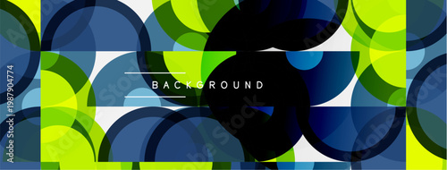 Abstract geometric pattern. Overlapping circles create vibrant, colorful background. Text reads background. Modern design elements present.
