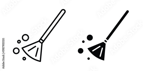 Broom sweeping dust icon editable designs collection. black and white icons