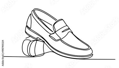 One continuous line illustration of an leather loafer , isolated on white background.
