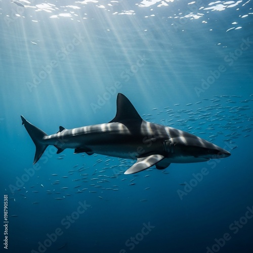 光芒差す深海、悠然と泳ぐ巨大魚