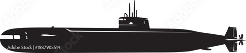 Black submarine silhouette, vector submarine, military vessel, naval icon