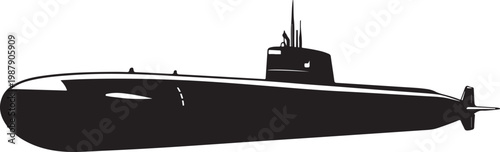 Black submarine vector, underwater vessel illustration, navy boat silhouette, ocean explorer