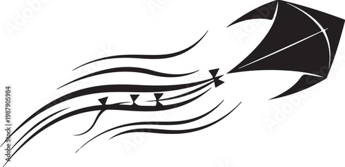Kite, flying kite, black kite, wind sport, recreational kite, vector icon