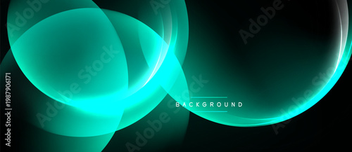 Abstract flowing shapes, turquoise hues, dark background. Modern design, dynamic curves, smooth gradients create visual interest.