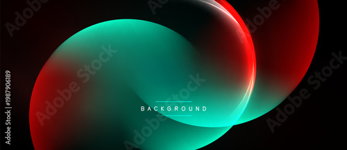 Abstract flowing shapes, vibrant teal, red hues. Dark background creates dramatic visual impact. Modern design element.