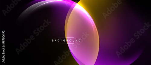 Abstract design features overlapping colorful circles. Gradient shades create luminous effect against dark backdrop. Modern, vibrant composition.