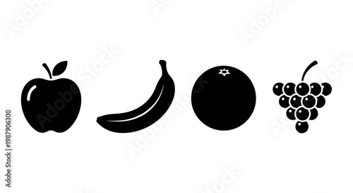 Fresh fruit icons on white.