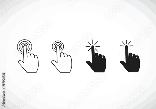 Four different finger touch interactions on a touchscreen interface.