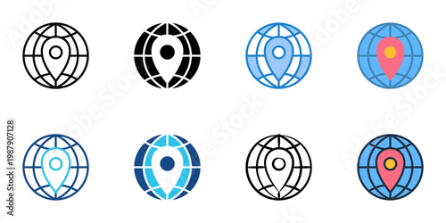 Global market icons set multiple style collection. Editable stroke 

