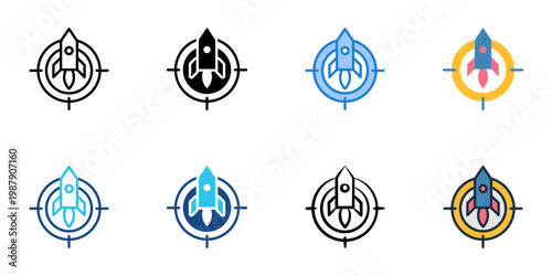 Mission icons set multiple style collection. Editable stroke 
