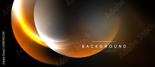 Abstract design features curved lines, warm colors, dark background. Text reads BACKGROUND in simple font. Modern, elegant aesthetic.