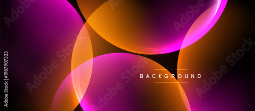 Abstract design features vibrant orange, pink hues. Overlapping curves create dynamic visual effect against black backdrop. Text reads background.