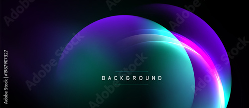 Abstract fluid shapes, vibrant colors blend. Dark background emphasizes glowing curves, creating dynamic visual effect.