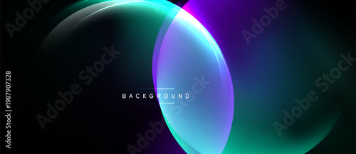 Abstract gradients overlap, creating luminous shapes. Dark background emphasizes vibrant teal, purple hues. Minimalist design, modern aesthetic.