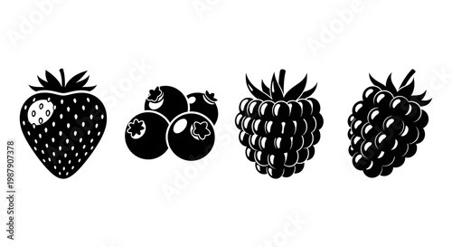 Black and white fruit icons.