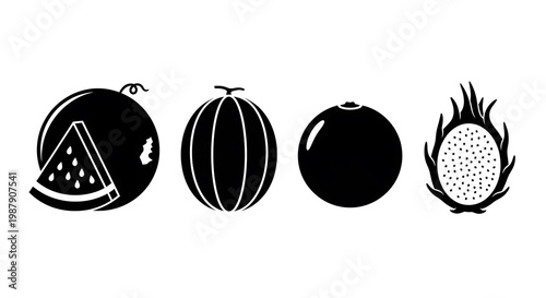 Black and white fruit icons.