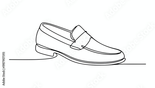 One continuous line illustration of an leather loafer , isolated on white background.