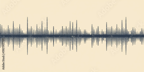 Abstract digital sunset over a city harbor with glowing sound wave lines and audio equalizer elements blending technology and music themes