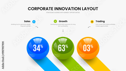 Visual Portfolio Presentation Template Vector Illustration. Simple Profile 3 Option Graph Slide Layout. Minimalist Campaign Three Element Diagram Frame Design.