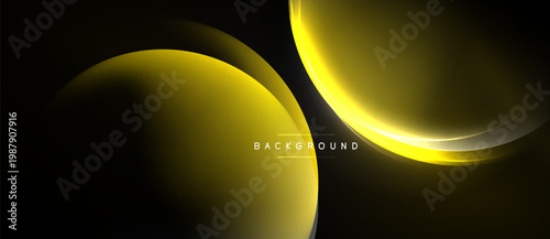 Abstract golden shapes overlap dark background. Minimalist design creates modern aesthetic, suitable for digital projects.