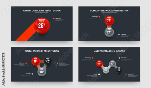 Company Report One Two Three Four Element Graph Presentation Design Vector Illustration Set. Medical Strategy 1 2 3 4 Step Diagram Slideshow Layout Collection.