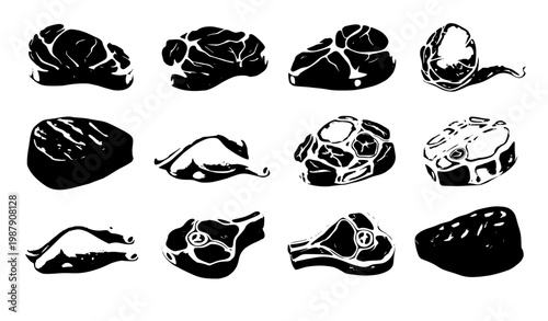 Photo realistic meat vector set steak beef chicken pork and lamb fresh food isolated on white background