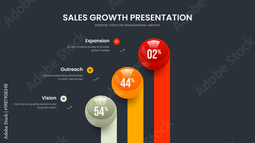 Creative Plan Three Element Diagram Slide Template. Advertising Performance 3 Step Graph Slideshow Design. Service Solution Frame Layout Vector Illustration.