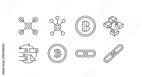 Set of Cryptocurrency and Blockchain Technology Icons.