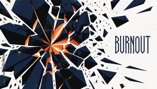 A vector graphic illustration of a shattered glass explosion with the word burnout, representing stress and mental health.