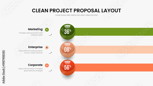 Minimal Growth Three Step Chart Slide Design. Medical Portfolio Frame Layout Vector Illustration. Visual Review 3 Option Graph Presentation Template.