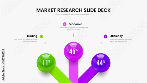 Business Portfolio Three Element Diagram Presentation Template. Financial Forecast 3 Step Infographic Slideshow Design. Professional Solution Slide Layout Vector Illustration.