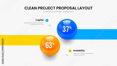 Advertising Performance Two Element Diagram Presentation Design. Digital Plan 2 Step Chart Slide Template. Sales Analysis Slideshow Layout Vector Illustration.