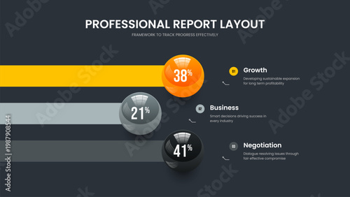 Business Proposal Three Step Infographic Presentation Design. Visual Visualization Slideshow Layout Vector Illustration. Digital Portfolio 3 Option Chart Slide Template.