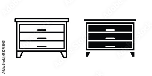 Chest of drawers icon editable designs collection. black and white icons